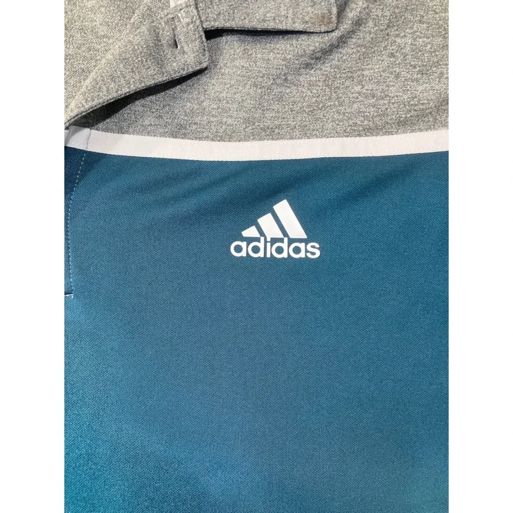Adidas Mens Golf Polo Shirt Teal Blue Gray Colorblock Short Sleeve Size M HA6387
